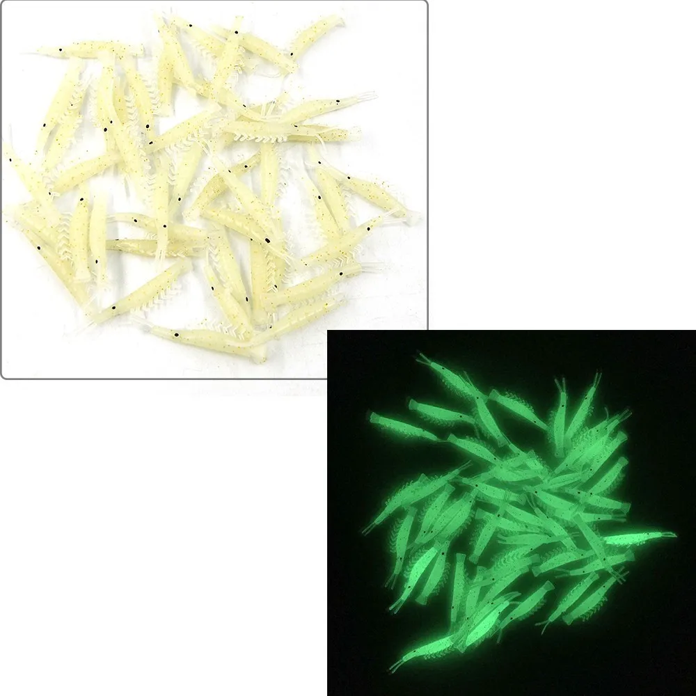 Easy Catch 100pcs/lot Soft Luminous Shrimp Fishing Lures Noctilucent Fishing lures  Light Green Soft Fishing Baits