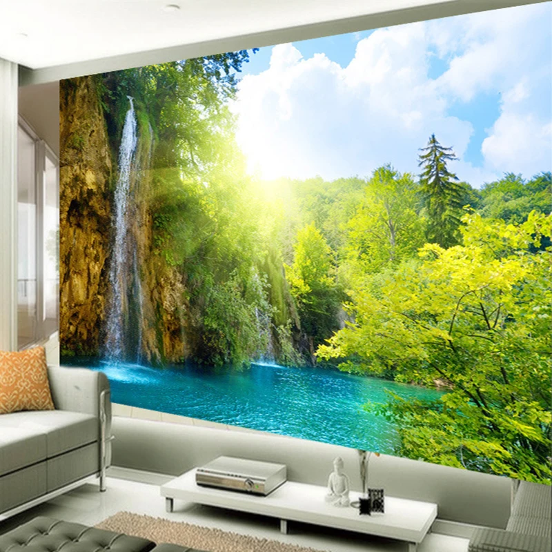 Custom 3D Photo Wall Paper Waterfall Landscape Wall Covering Wallpaper For Living Room Bedroom Decor Wallpaper Murals Forest