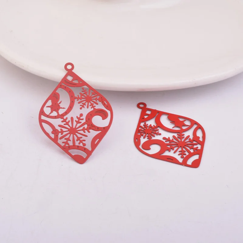 50 Stück AB5411 38*25mm Schneeflocken-Ohrring-Anhänger, bemalte Druck-Charms, Verbindungsstücke – Detail 9