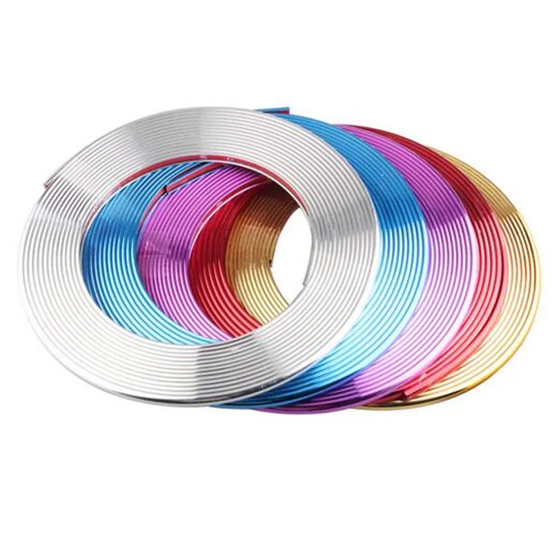 50pcs/lot Car Style 8M PVC Electroplate Wheel Hub Rim Trim Protection Ring Sticker Anti-collision Bar Strip Stickers