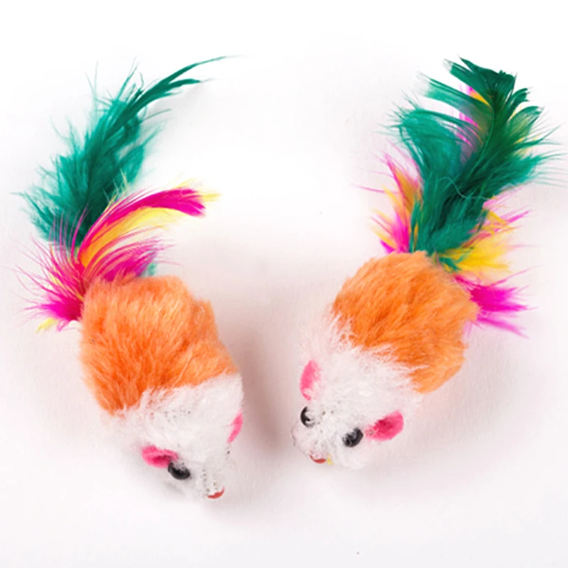 Mini Soft Fleece False Mouse Pet Cat Toys Colorful Feather Funny Playing Training Toys For Cats Kitten Puppy Pet Supplies Cheap