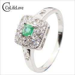 Romantic silver emerald wedding ring for woman 3 mm*3 mm natural SI grade emerald silver ring 925 sterling silver emerald jewlry