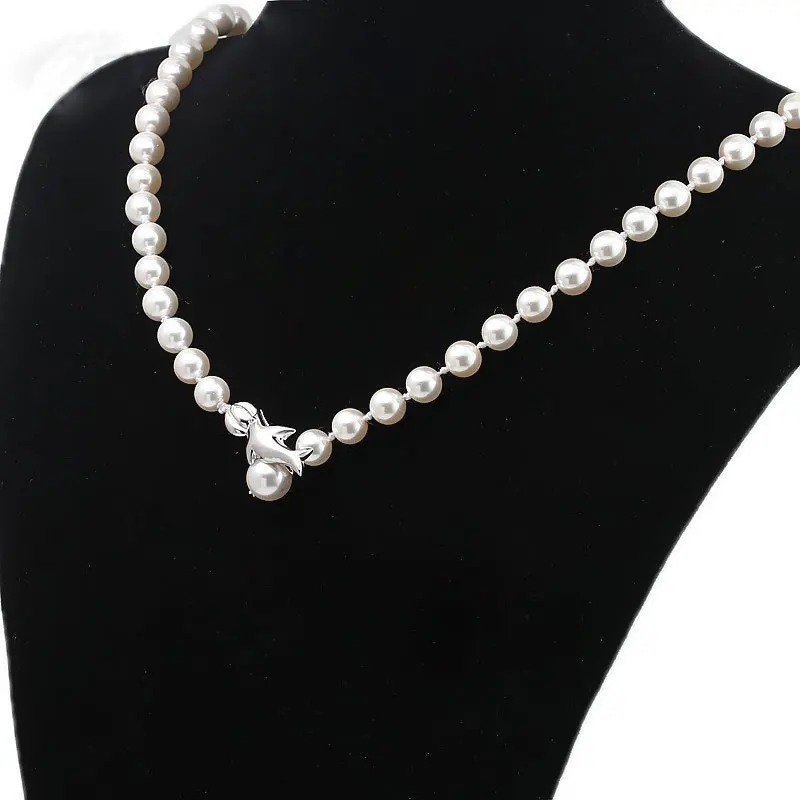 

Newest Women Fashion Jewelry 925 Sterling Silver Dolphin Magnetic Clasp Freshwater Shell Pearl Necklace For Women SPN-D019