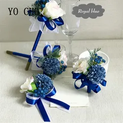 YO CHO Silk Rose Flowers for Bridesmaid and Wedding Groom Boutonniere Wrist Corsage Bracelet Party Decor Brooch Hand Flowers