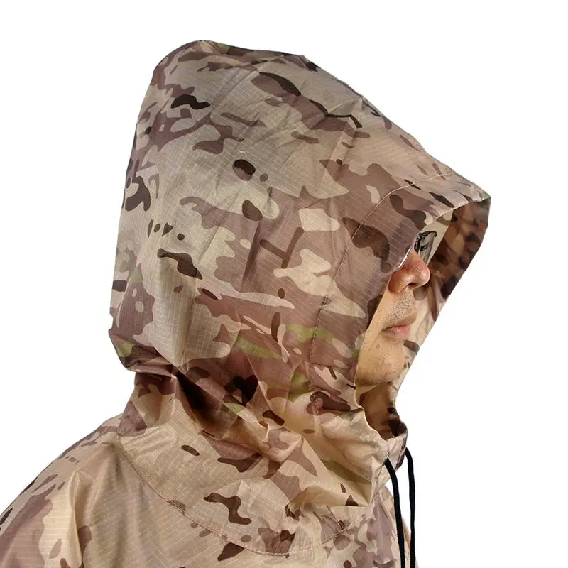 PU Breathable Camouflage Poncho Jungle Tactical Raincoat Bionic Birdwatching CS Hunting Ghillie Suit Travel Hiking Rain Gear