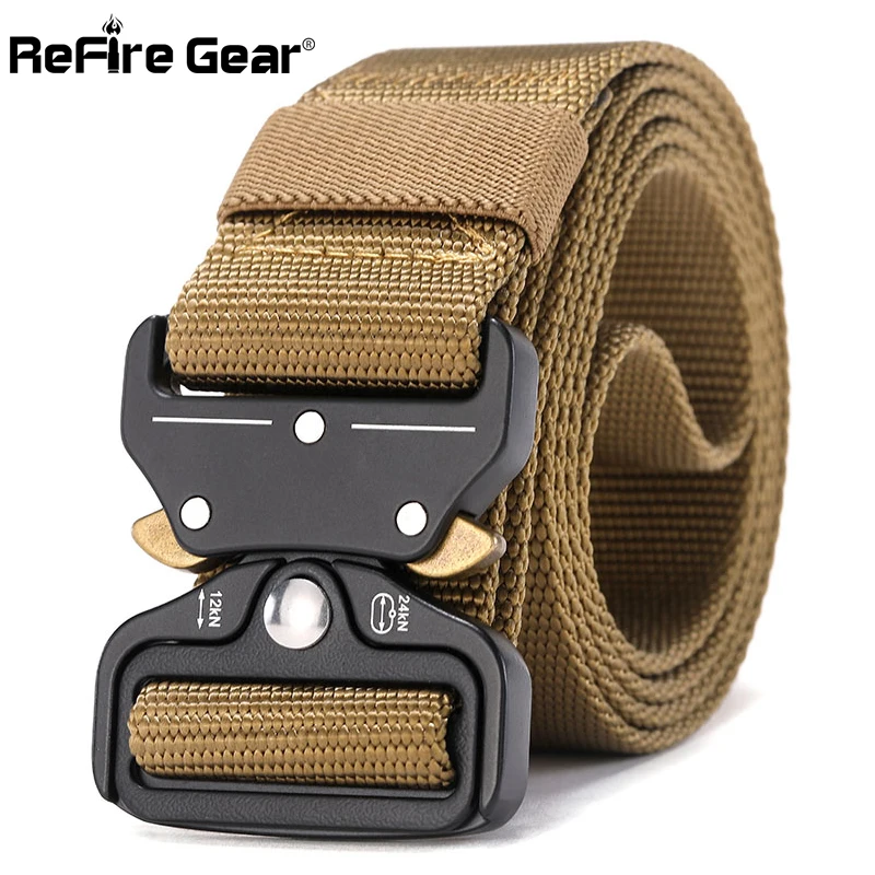 

ReFire Gear Men's Tactical Belt Military Metal Buckle Nylon Belt Durable SWAT Army Combat Waist Belt Male Casual Automatic Belts