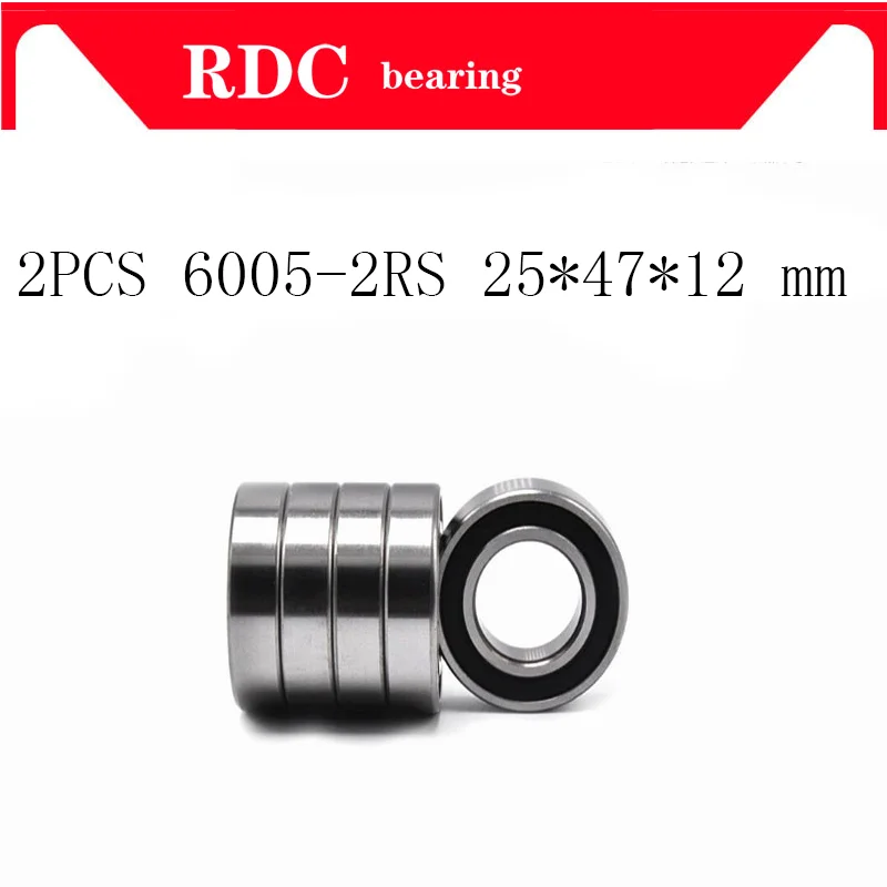 

2PCS ABEC-5 6005 2RS 6005RS 6005-2RS 6005 RS 25*47*12 mm Miniature Rubber seal High quality Deep Groove Ball Bearing