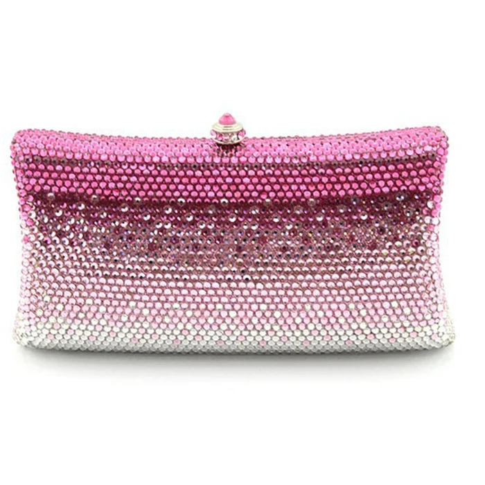 

XIYUAN Pink Crystal Evening Clutch Bags For Wedding Party New Metal Bling Rhinestone Purses And Handbags Luxury Jewels Clutches