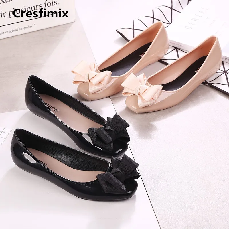 Women Fashion Comfortable Soft Jelly Flat Shoes Lady Waterproof Bow Tie Flats Cute Sweet Shoes Zapatos Planos De Mujer E377