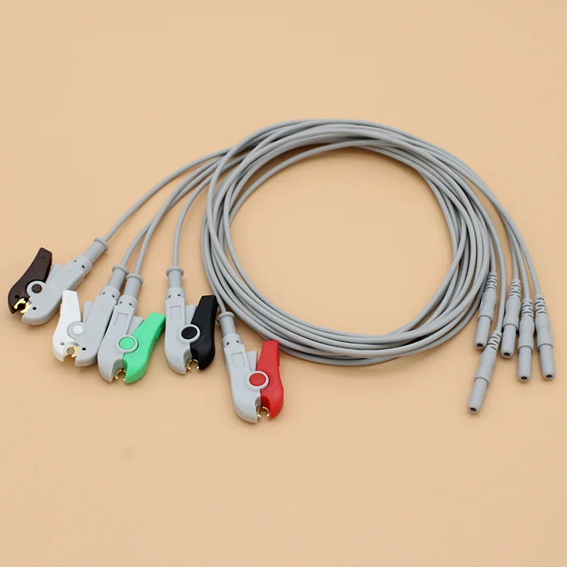 5-leads EEG/EMG/ECG/EKG din1.5 holter cable, Leadwire of Electrode Clip for disposable electrode pad and eeg cap.