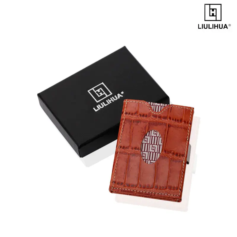 

Ultra-thin leather men's tri-fold wallet retro unique crocodile embossed wallet men's RFID shielding wallet credit card bag