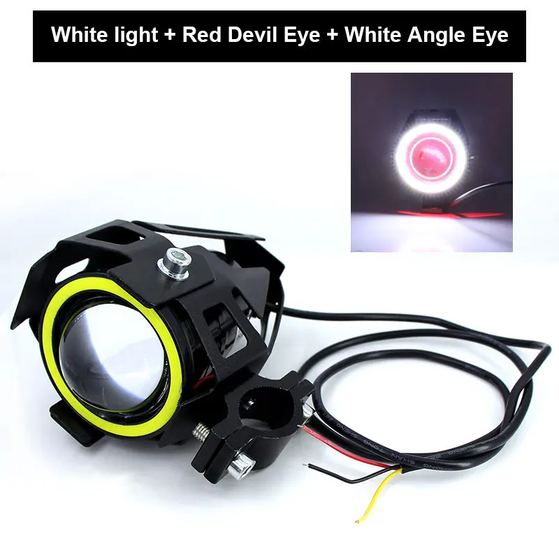 2PCS 125W Motorcycle Headlight w/ Angel Eye Devil Eye 3000LM moto spotlight U7 LED Driving Fog Spot Head Light Decorative Lamp