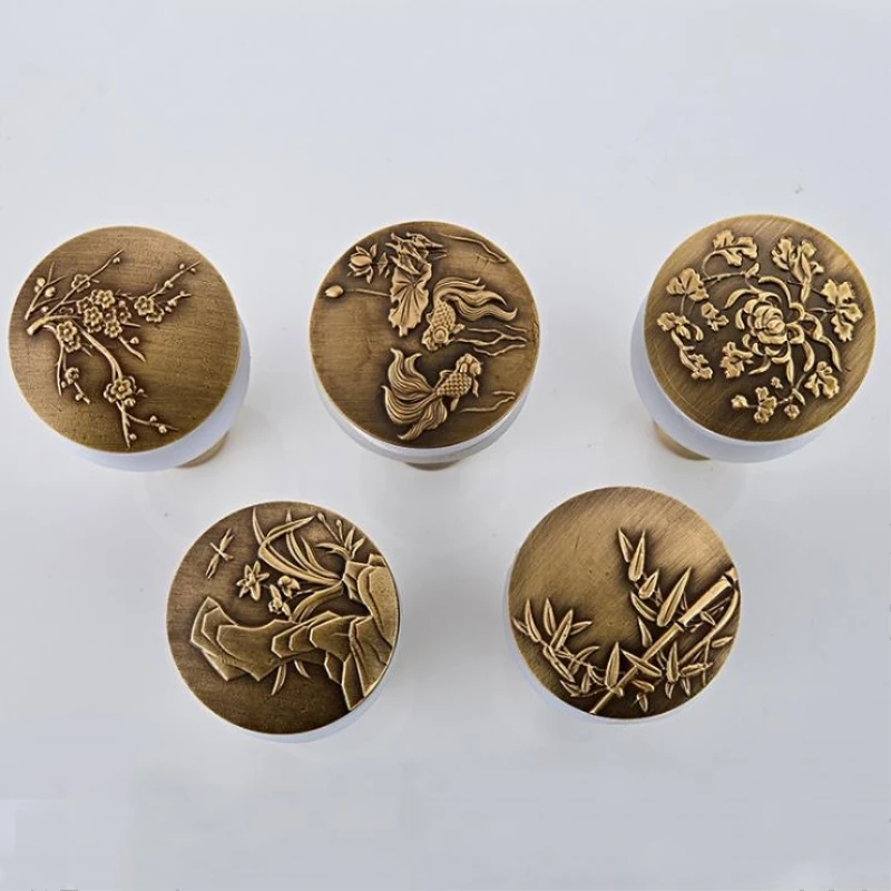 1pc Artistic Bathroom Basin Lavatory Sink Pop Up Drain with Round Carved Cover Brass Antique Hand-drawing Bathroom Accessories