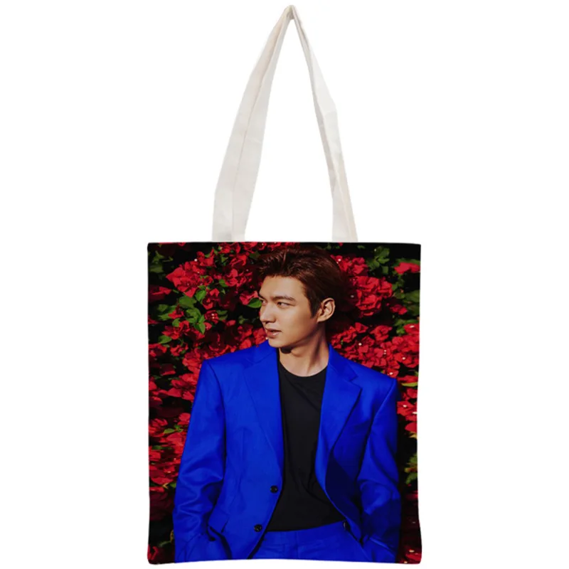 Borsa a mano personalizzata Lee Min ho borsa a mano riutilizzabile borsa a tracolla pieghevole in tela di cotone da donna