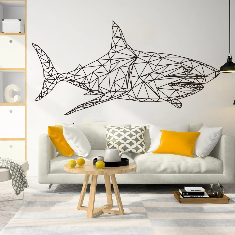 Geometric Shark Whale Fish Ocean Wall Sticker Baby Nursery Kids Room Large Cartoon Shark Fish Under Sea Animal Wall Decal Vinyl