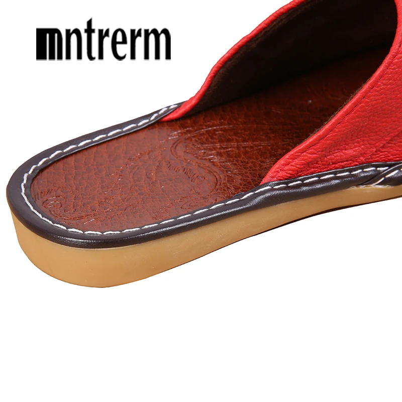 Mntrerm Men Slippers Spring And Autumn Genuine Leather Home Indoor Non - Slip Thermal Slippers 2020 New Hot Outside Home Shoes