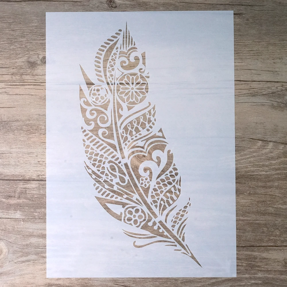 A4  Size DIY Craft Layering Mandala Feather Stencil For Wall Painting Scrapbooking Album Decorative Embossing Paper Card