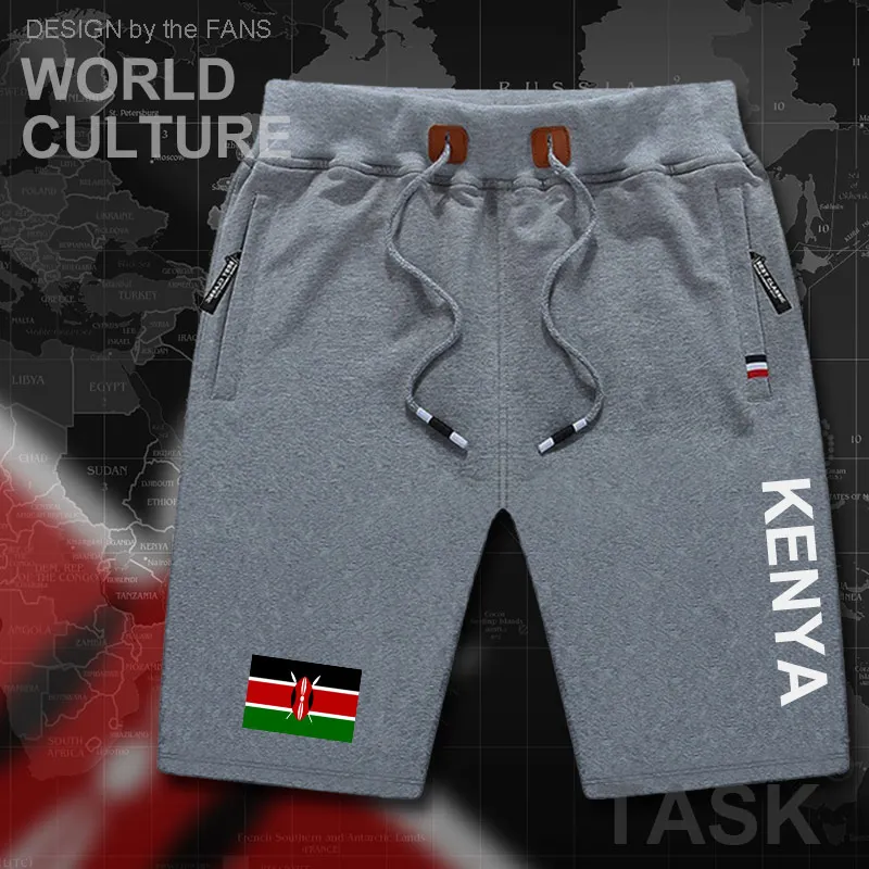 Shorts kenyan masculinos de praia, bermuda para homens com zíper, bolso para treino, bandeira, musculação, 2017 algodão