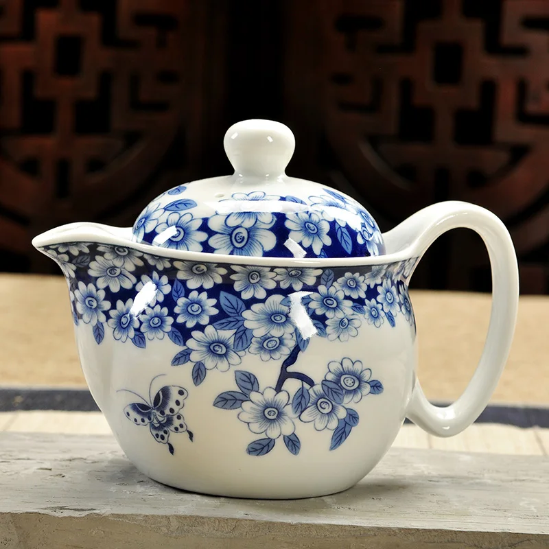 Jingdezhen-ceramic teapot for Kung Fu tea, blue and white bone china, office tea pot for home image 6