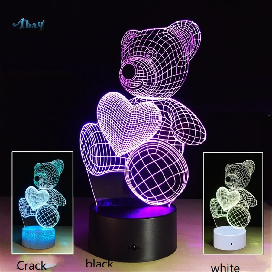 Cartoon Battery or Plug-in Bear Night Lights Kids 3d Led Lamp for Bedside Study Girl Friend Birthday Gift Romantic Home Decor