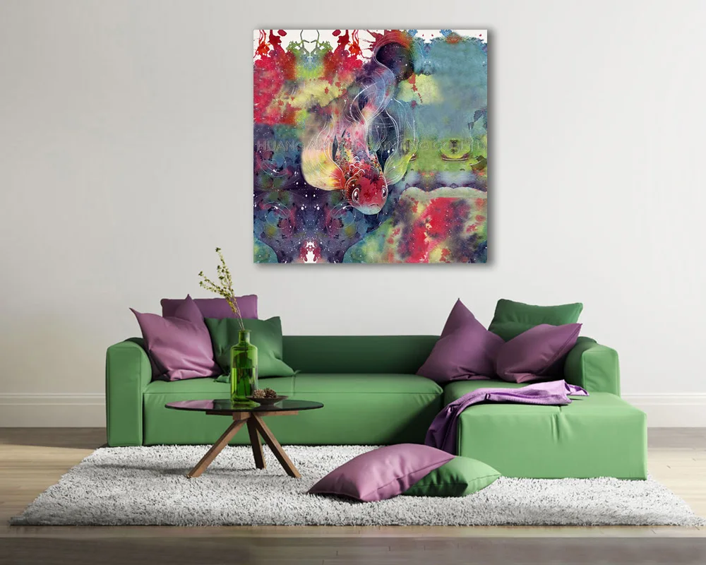 Skilled Artist Handmade Big Size Beautiful Fish Oil Painting on Canvas Abstract Impression Sea Painting for Room Decor Animal