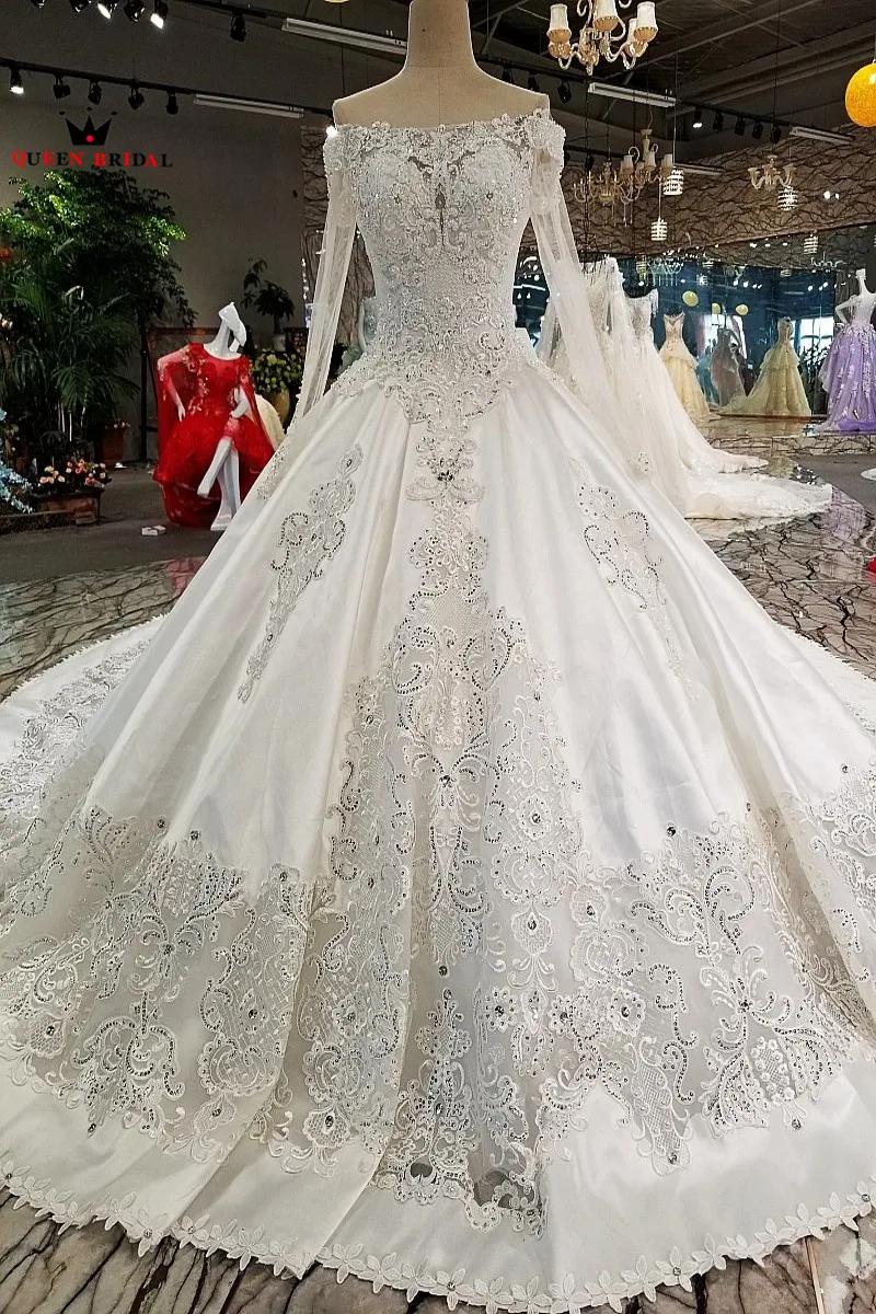 Custom Made Off the Shoulder vestido de noiva Lace Beaded Sequins Wedding Dresses 2021 QUEEN BRIDAL Wedding Gown WD37