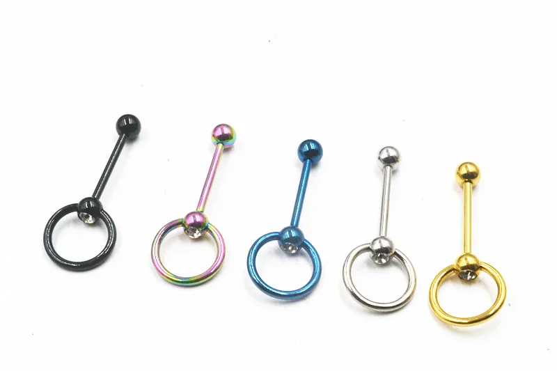 Free shippment LOT50pcs Body Jewelry-Surgical Steel  Tongue Ring Barbells 14G~1.6MM Nipple Ear Gems Bar Body piercing Jewelry