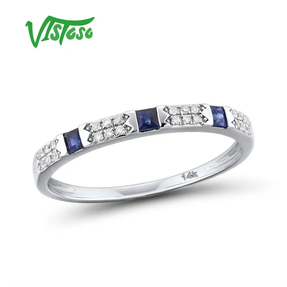 VISTOSO 14K Y/W Gold Rings For Women Genuine Shiny Diamond Fancy Blue Sapphire Emerald Engagement Anniversary Chic Fine Jewelry