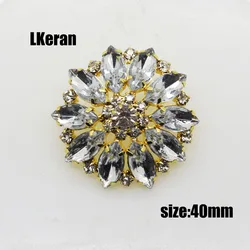 3pcs/lot 40mm rhinestone crystal button gold decorative flower button coat clothing fashionable clothing accessories.