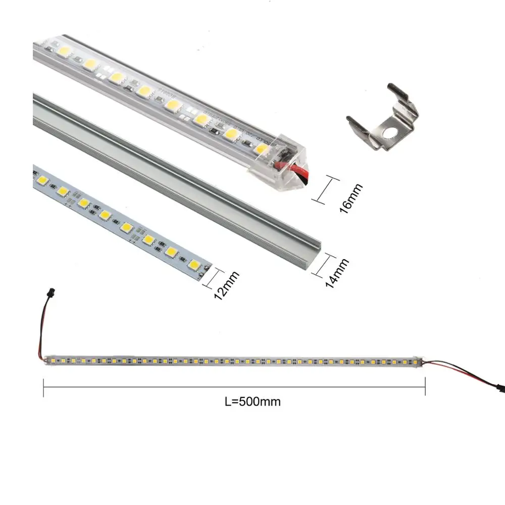 6PCS 50cm DC 12V SMD 5050 36leds U-Type Hard Rigid Strip Bar Light Aluminium shell with milky Transparent cover LED Bar Light