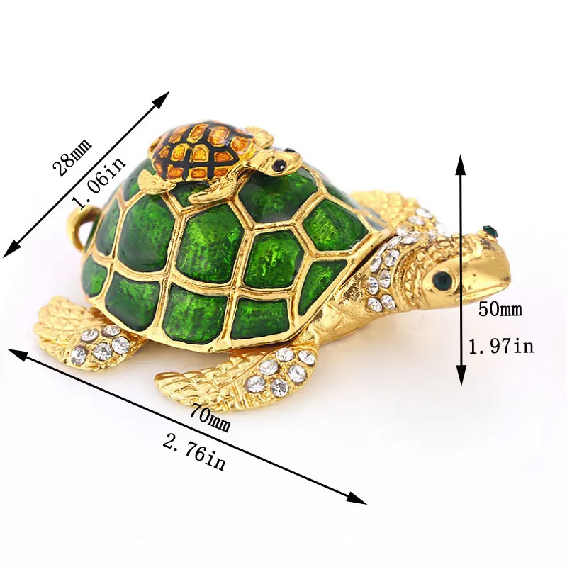 Mother Child Sea Turtle Trinket Boxes Jewelry Collection Cases Metal Rhinestone Craft Ring Holders Mother's Day Great Gift