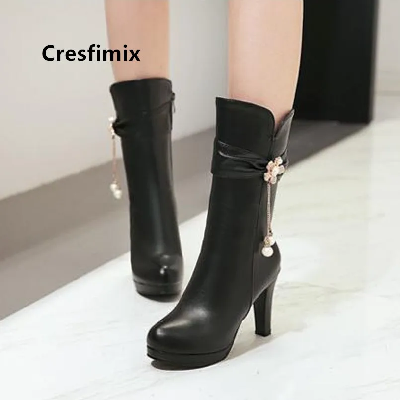 Cresfimix bottes femmes women fashion plus size 34 to 43 high heel boots lady casual high quality long boots autumn boots a6019