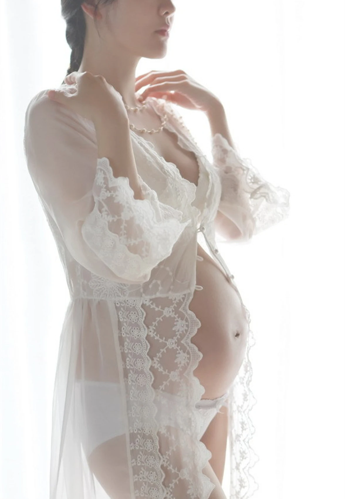 

Women Robes court lace white sleeping princess dress pajamas pregnant maternity photo shoot long dress Nightdress