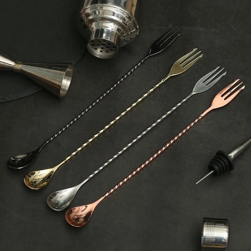 Stainless Steel Trident Barsponn Bar Spoons with Fork Cocktail Drink Mixer Bar Stirring Mixing