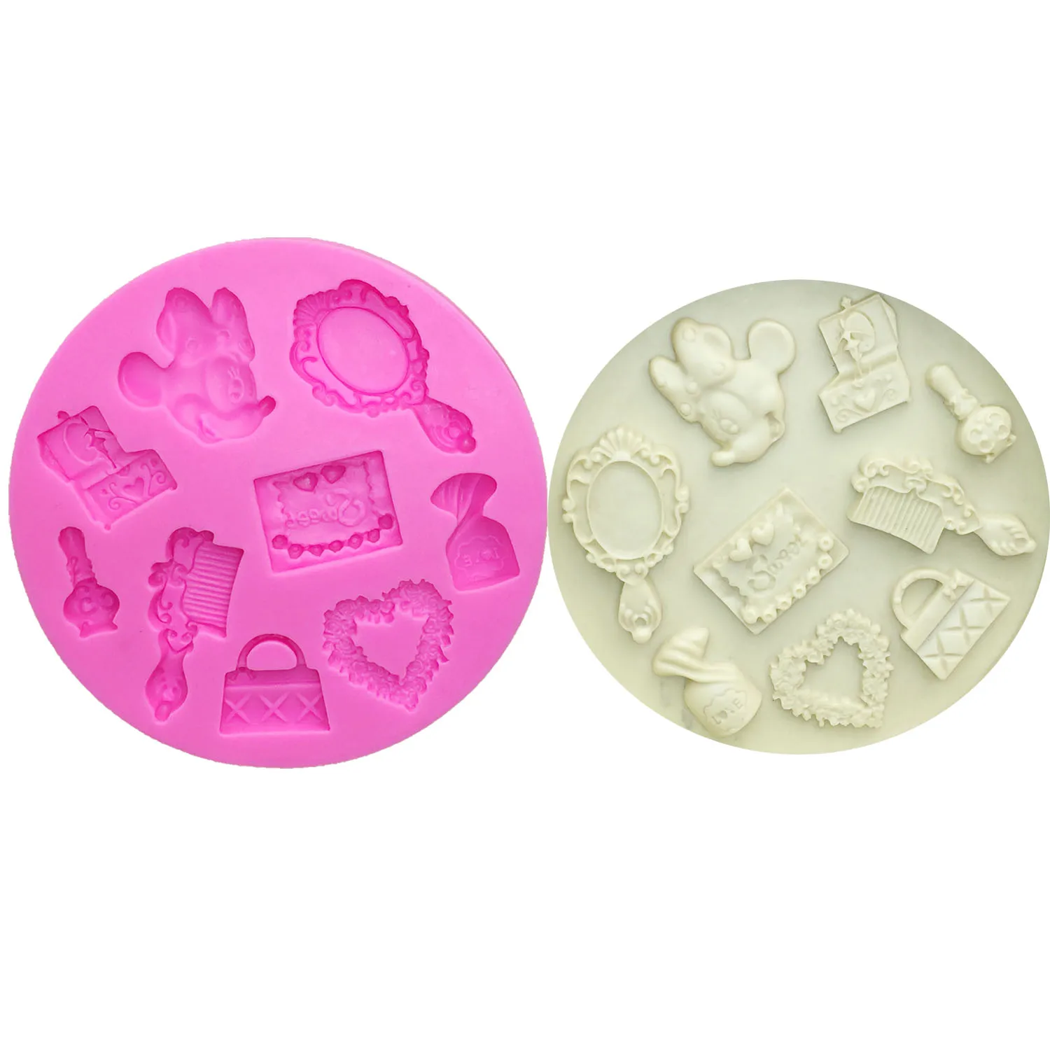 M0132 Cake Tool woman Hair Beauty makeup tools comb mirror silicone fondant mold cake decorating tools