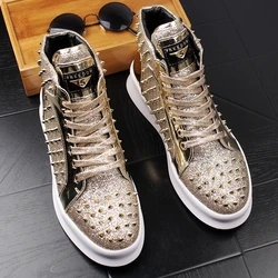 CuddlyIIPanda Men Fashion Ankle Boots Spring Autumn Rivets Loafers Male High Top Luxury Shoes for Man Punk Footwear Sneakers