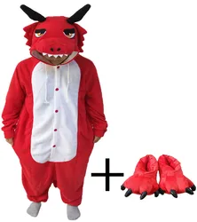 Red Dragon Paw Shoes Winter Cute Animal Pajamas Cosplay Jumpsuit Pyjamas