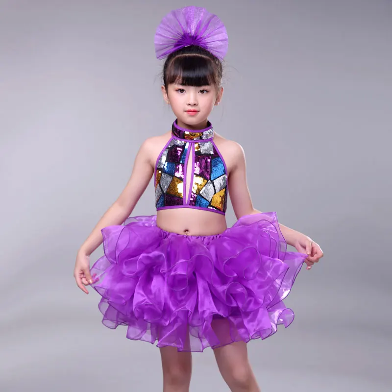 Kids Sequin Hip Hop Clothing Clothes for Girls Jacket Crop Tank Tops skirt Jazz Dance Costume Ballroom Dancing Streetwear