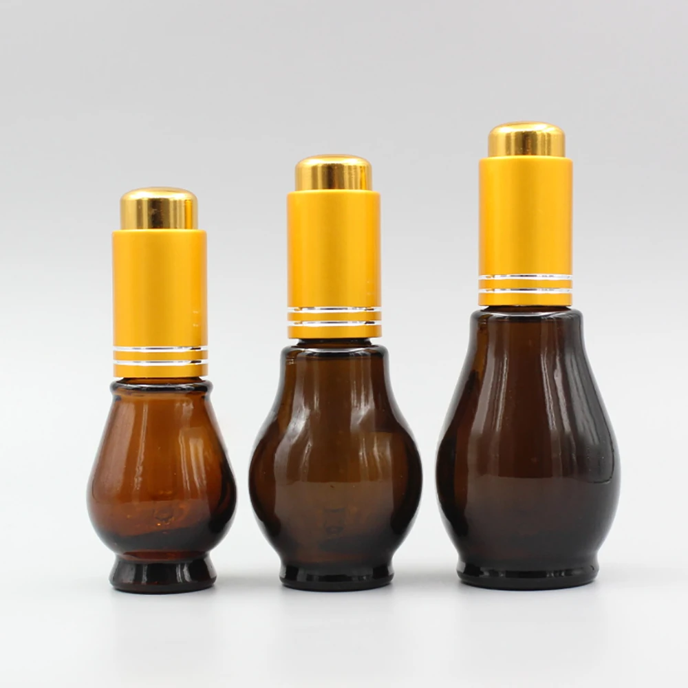 Liquid Dropper Bottle,10ml Amber Single Gourd Shape Container with Gold Dropper