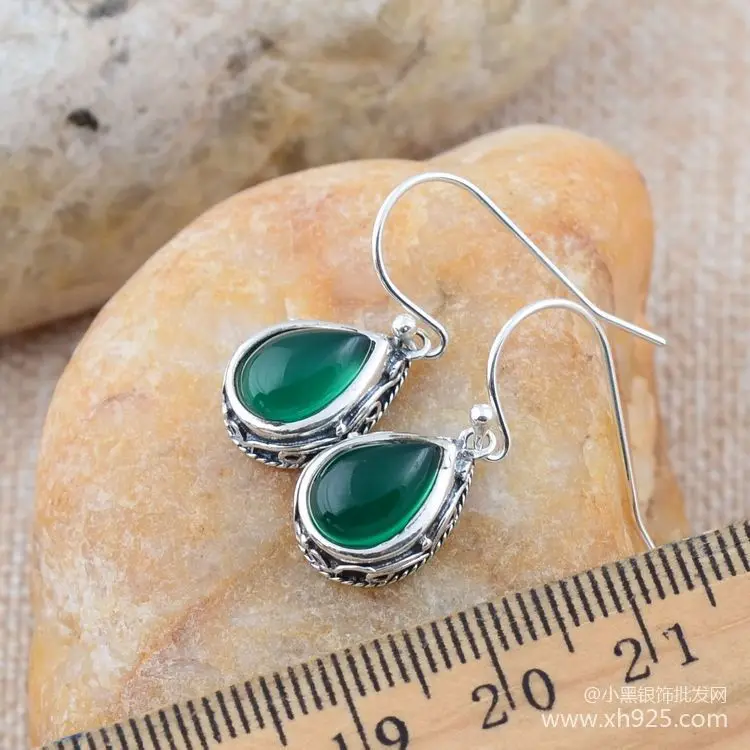 KJJEAXCMY The little black 925 sterling silver jewelry mark green agate Eardrop restoring ancient ways