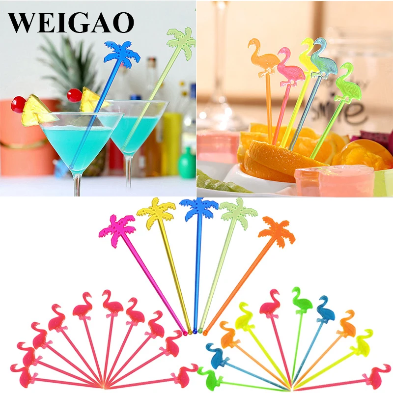 WEIGAO Summer Juice Drink Stirrers Fruit Food Picks Hawaiian Beach  Party Decor Cocktail Swizzle Sticks Drink Muddler for Party