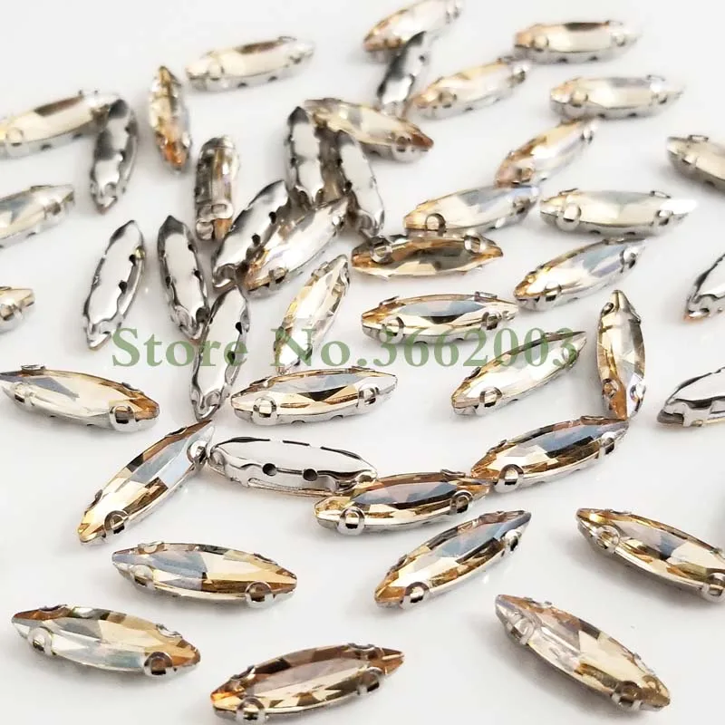 50pcs/pack 4x15mm Golden champion Horse eye shape Glass Crystal sew on claw rhinestones,Diy Clothing accessories SWM41505