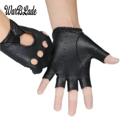 WarBLade Fashion Black PU Half Finger Driving Training Fitness Gloves Punk Jazz Fingerless Gloves For Women Luva Guantes