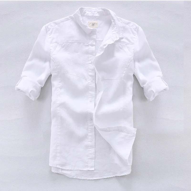 Designer new pure linen shirt men brand white casual loose long sleeve flax shirts for men camisa masculina chemise