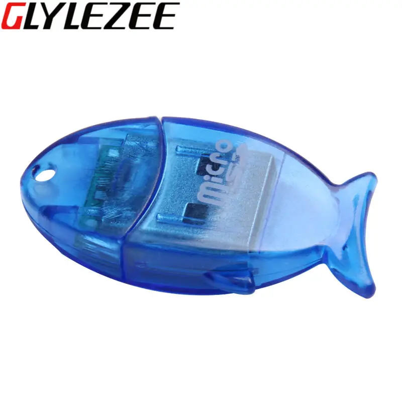 Glylezee Transparent Card Reader Little Fish Shape Micro SD T-Flash Memory Card Reader Up to 64GB