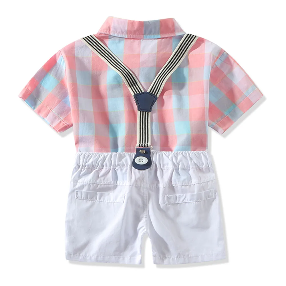 PureMilk Summer Newborn Clothes Shirt With Bow With Striped Pink Clothing Set 4PCS/ Set  Baby Boys Clothes