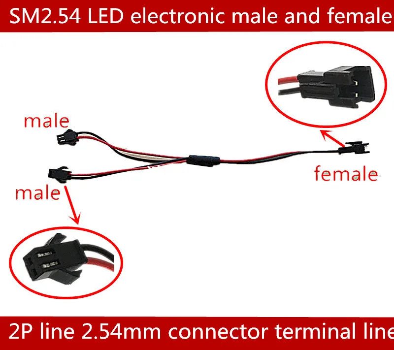 

250PCS SM2.54 LED electronic male and female docking 2P line 2.54mm connector terminal line 20cm