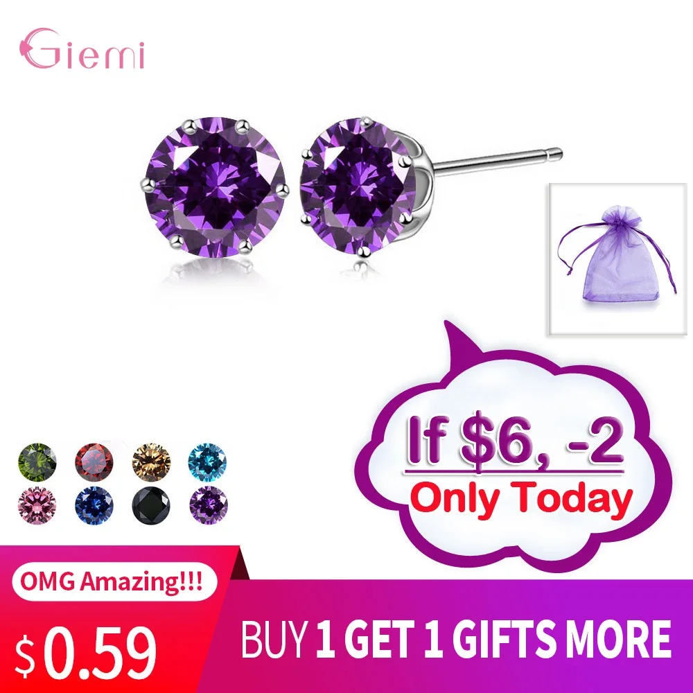 Boucles d'oreilles en argent Sterling 925 pour femmes, nouvelle Collection, zircone cubique, pierre CZ 6MM, bijoux à la mode, cadeaux, 20 couleurs