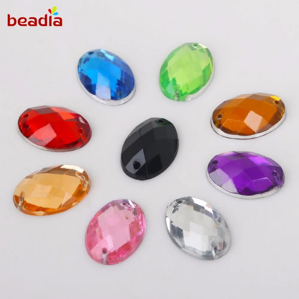 13x18mm 50Pcs 9 Colors Crystal Oval Rhinestones 2 Holes Flatback Acrylic Rhinestone For Dress Garment Wedding Sewing DIY Craft
