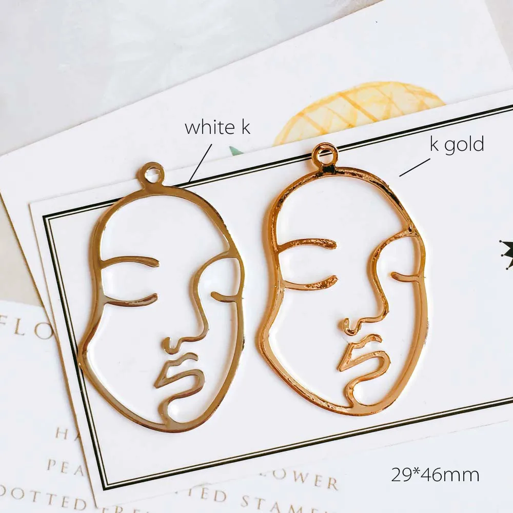 White K Gold Color Plated Human Face Eardrop Pendant Charms Jewelry Component Diy Handmade Material 6pcs